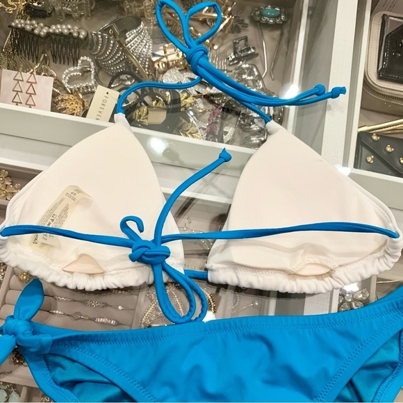 NWOT VS Blue Rhinestone Crystal Dot Triangle Bikini Side-Tie Bottoms Swim Set - Picture 9 of 14